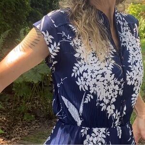Blue and White Floral + Swallow Dress